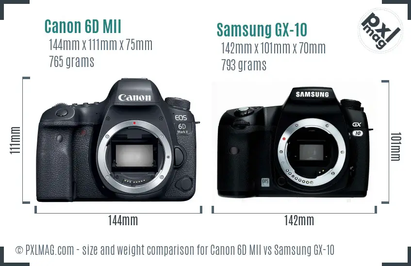 Canon 6D MII vs Samsung GX-10 size comparison