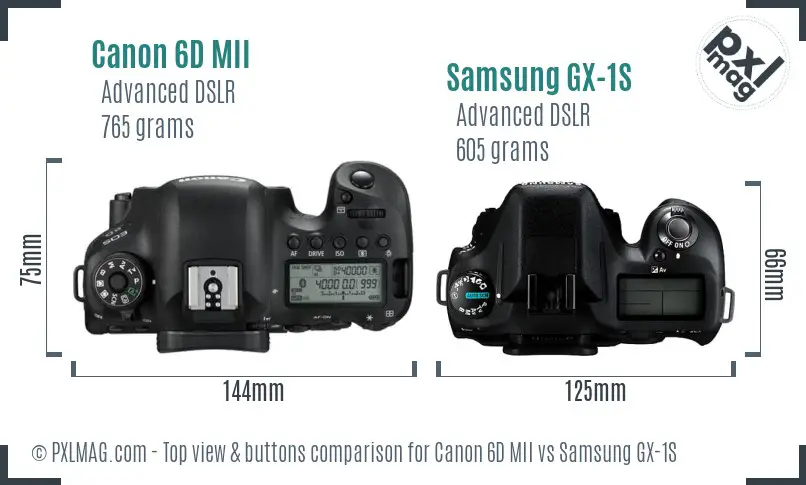 Canon 6D MII vs Samsung GX-1S top view buttons comparison
