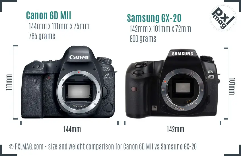 Canon 6D MII vs Samsung GX-20 size comparison