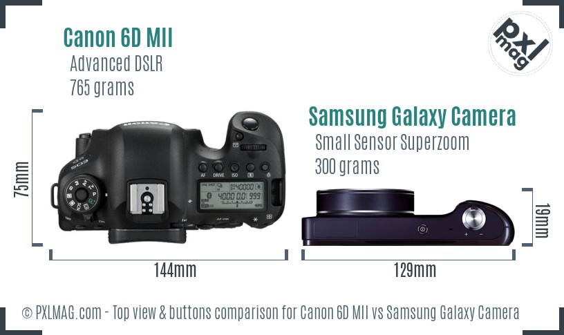 Canon 6D MII vs Samsung Galaxy Camera top view buttons comparison