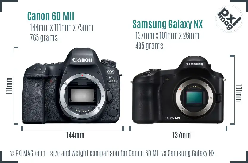 Canon 6D MII vs Samsung Galaxy NX size comparison Canon 6D MII vs Samsung Galaxy NX size comparison