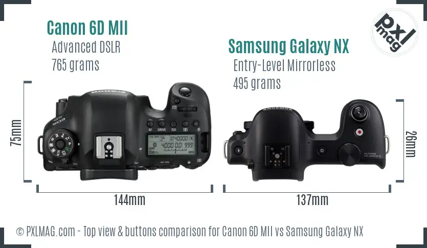 Canon 6D MII vs Samsung Galaxy NX top view buttons comparison Canon 6D MII vs Samsung Galaxy NX top view buttons comparison
