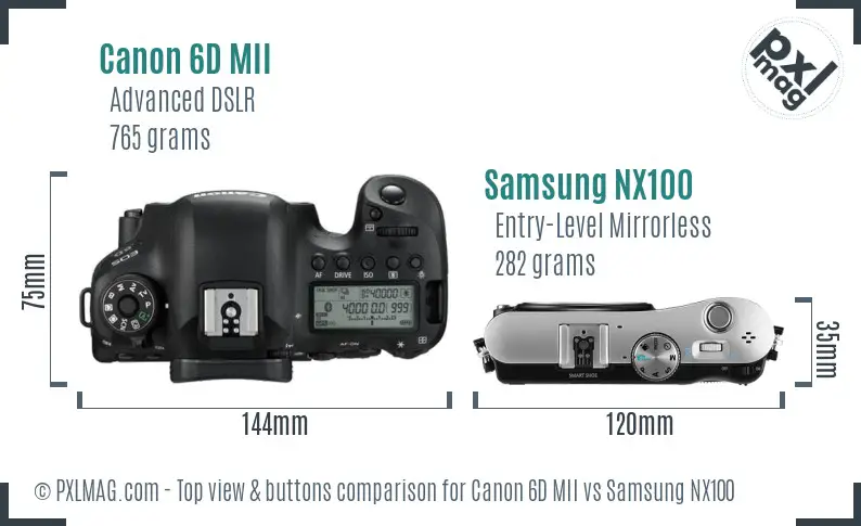 Canon 6D MII vs Samsung NX100 top view buttons comparison