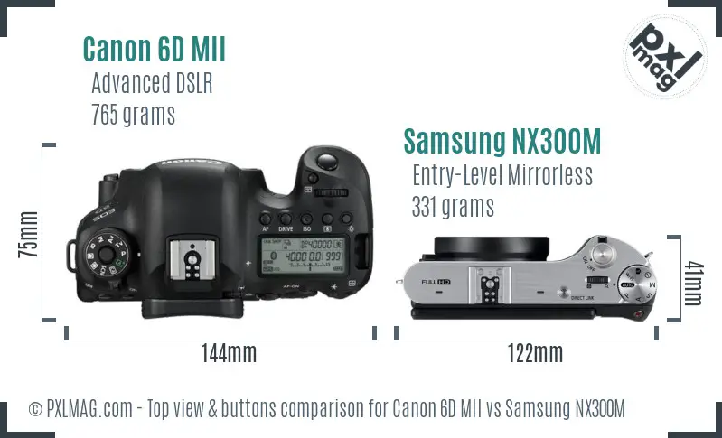 Canon 6D MII vs Samsung NX300M top view buttons comparison