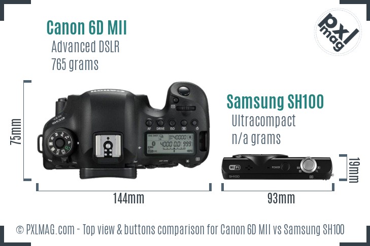 Canon 6D MII vs Samsung SH100 top view buttons comparison
