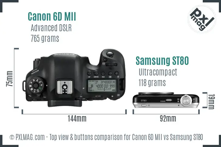 Canon 6D MII vs Samsung ST80 top view buttons comparison