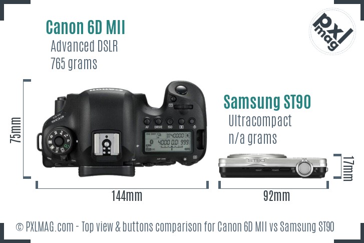 Canon 6D MII vs Samsung ST90 top view buttons comparison