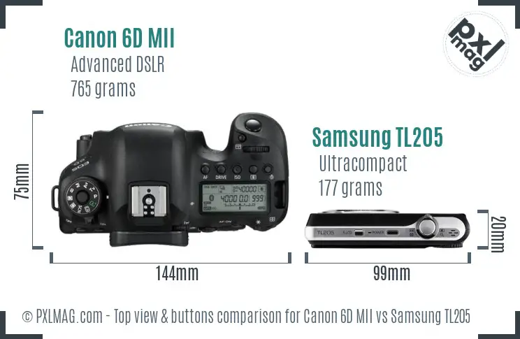Canon 6D MII vs Samsung TL205 top view buttons comparison