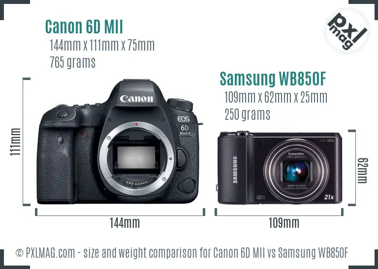 Canon 6D MII vs Samsung WB850F size comparison