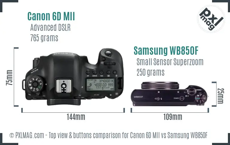 Canon 6D MII vs Samsung WB850F top view buttons comparison