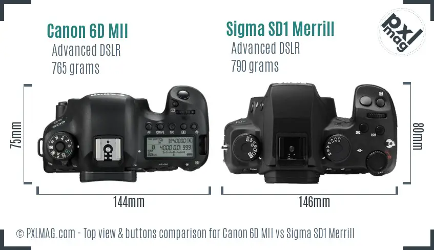 Canon 6D MII vs Sigma SD1 Merrill top view buttons comparison