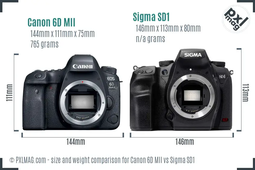 Canon 6D MII vs Sigma SD1 size comparison
