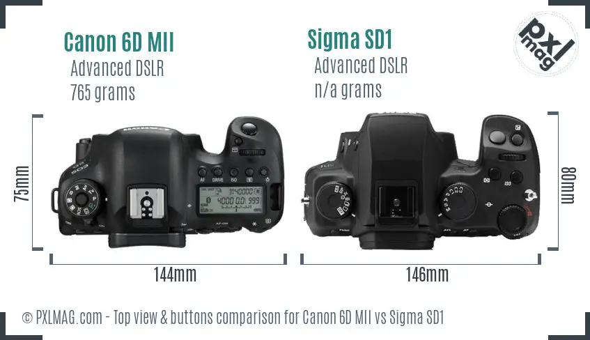 Canon 6D MII vs Sigma SD1 top view buttons comparison