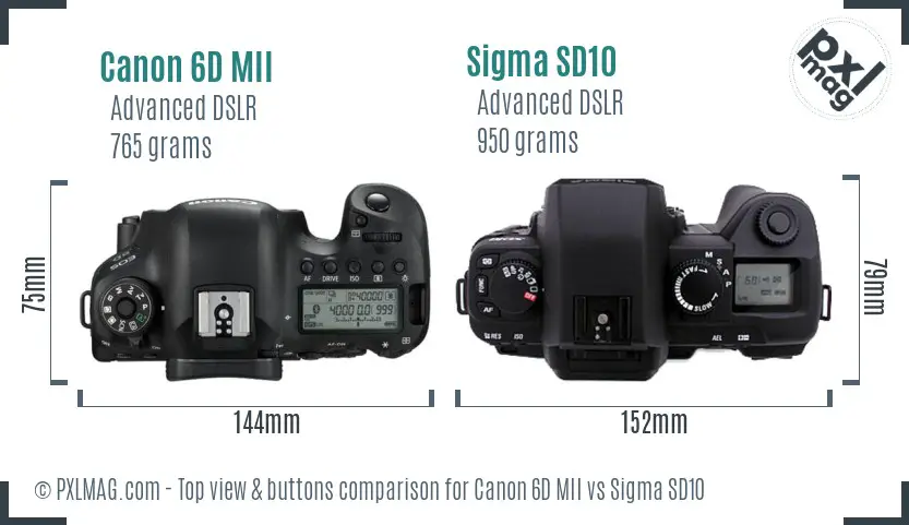 Canon 6D MII vs Sigma SD10 top view buttons comparison