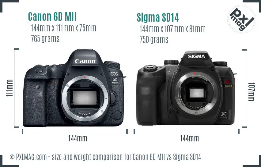 Canon 6D MII vs Sigma SD14 size comparison