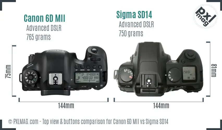 Canon 6D MII vs Sigma SD14 top view buttons comparison