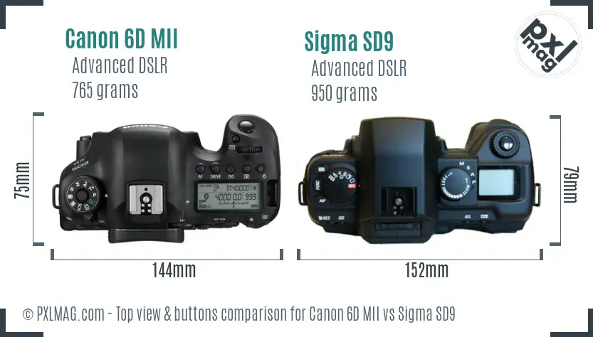Canon 6D MII vs Sigma SD9 top view buttons comparison