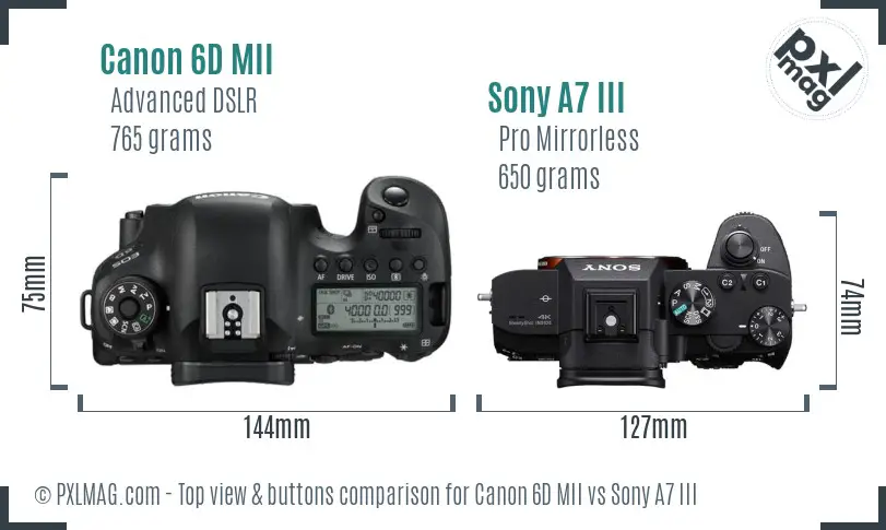 Canon 6D MII vs Sony A7 III top view buttons comparison