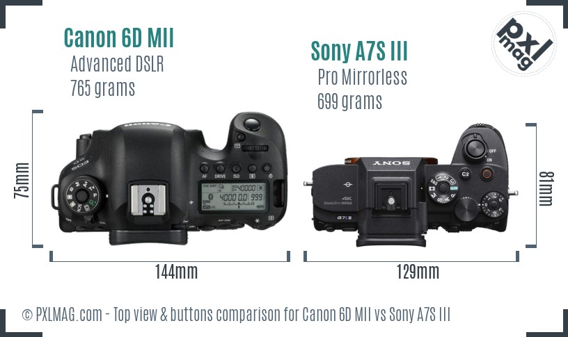 Canon 6D MII vs Sony A7S III top view buttons comparison