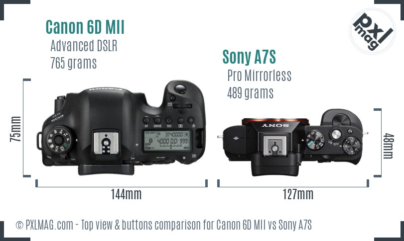 Canon 6D MII vs Sony A7S top view buttons comparison