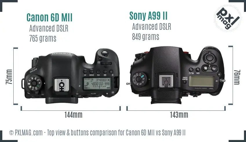 Canon 6D MII vs Sony A99 II top view buttons comparison