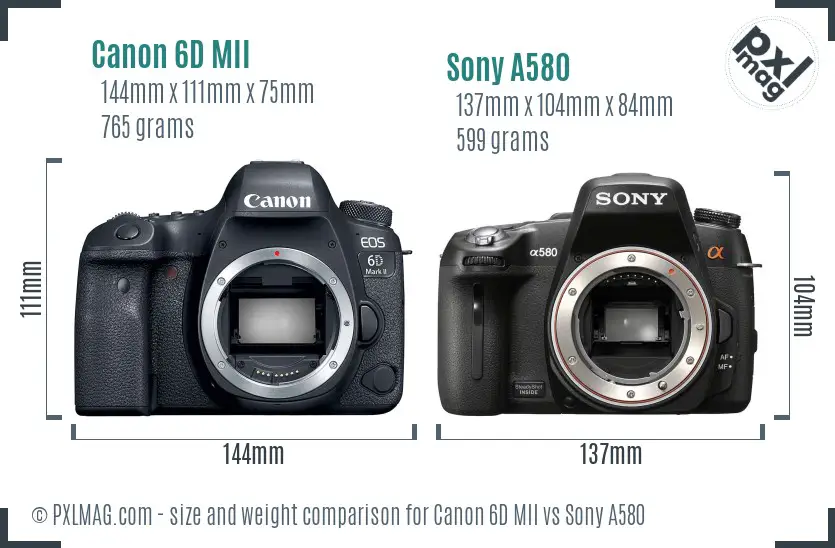 Canon 6D MII vs Sony A580 size comparison