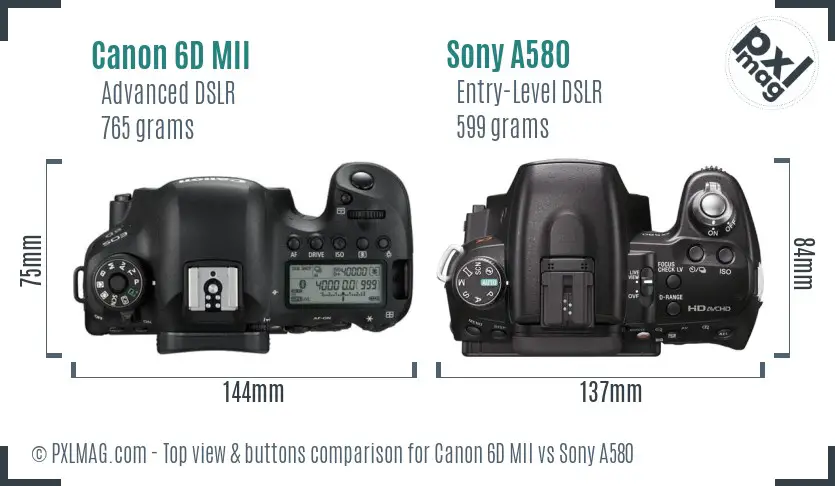 Canon 6D MII vs Sony A580 top view buttons comparison