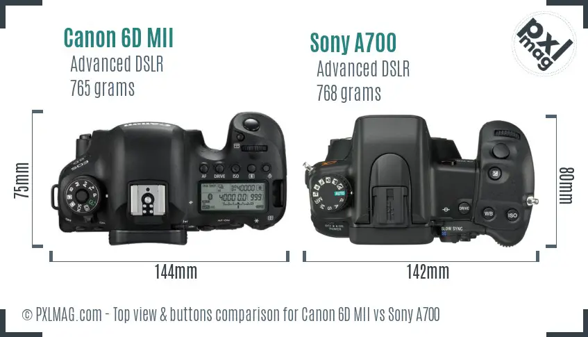 Canon 6D MII vs Sony A700 top view buttons comparison