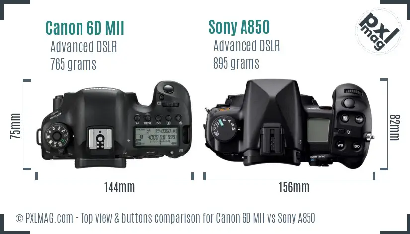 Canon 6D MII vs Sony A850 top view buttons comparison