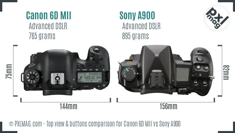 Canon 6D MII vs Sony A900 top view buttons comparison