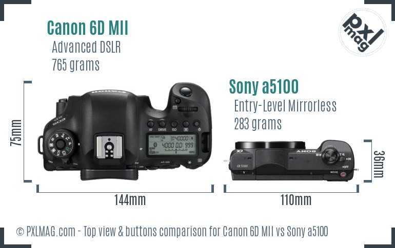 Canon 6D MII vs Sony a5100 top view buttons comparison
