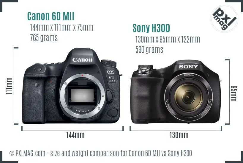 Canon 6D MII vs Sony H300 size comparison