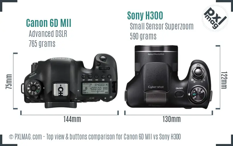 Canon 6D MII vs Sony H300 top view buttons comparison