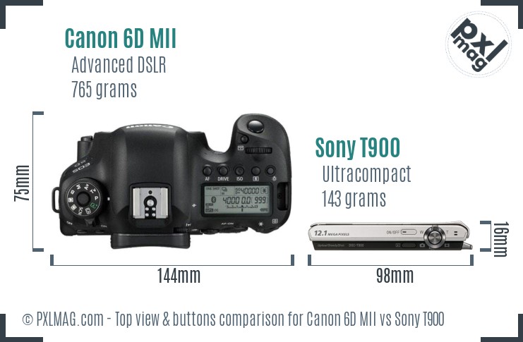 Canon 6D MII vs Sony T900 top view buttons comparison