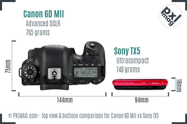 Canon 6D MII vs Sony TX5 top view buttons comparison