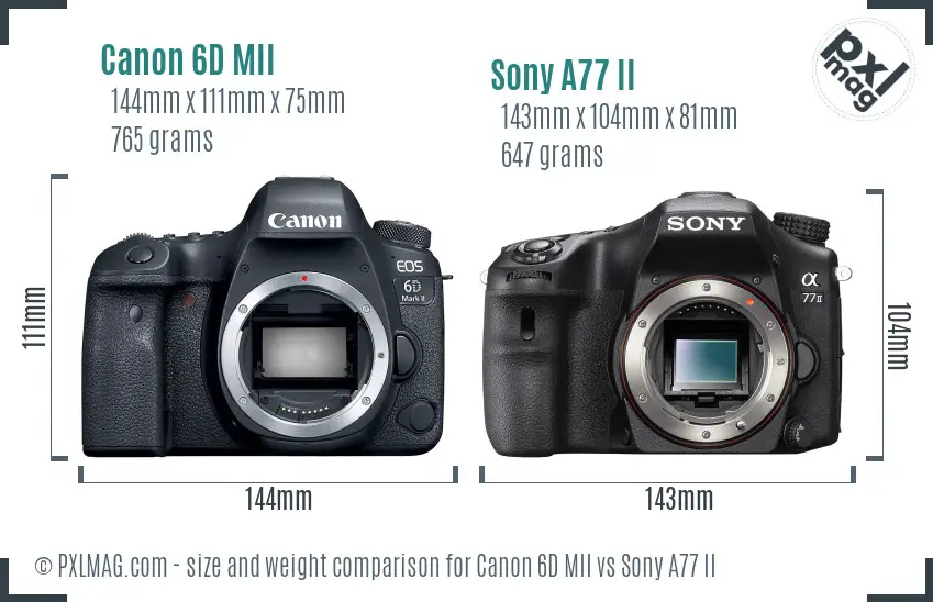 Canon 6D MII vs Sony A77 II size comparison