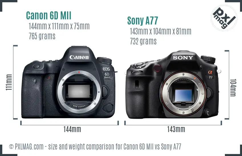 Canon 6D MII vs Sony A77 size comparison