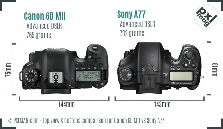 Canon 6D MII vs Sony A77 top view buttons comparison