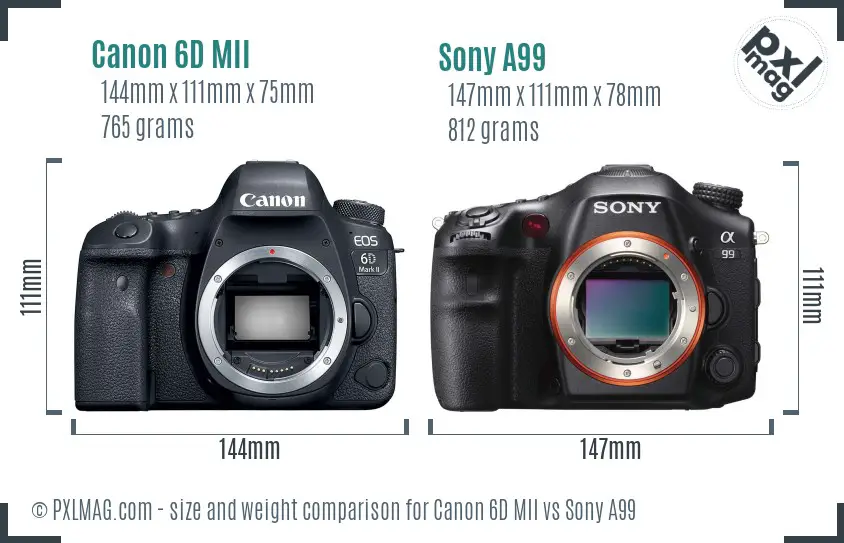 Canon 6D MII vs Sony A99 size comparison