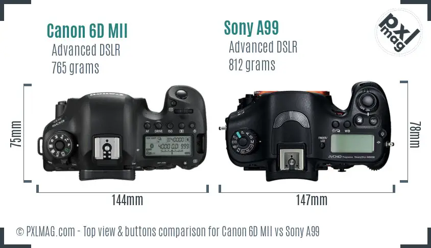 Canon 6D MII vs Sony A99 top view buttons comparison