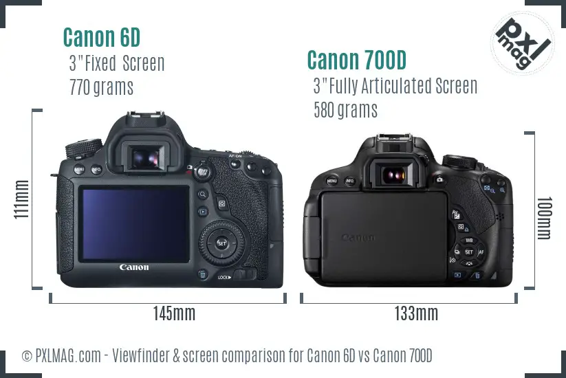 Canon 6D vs Canon 700D Screen and Viewfinder comparison