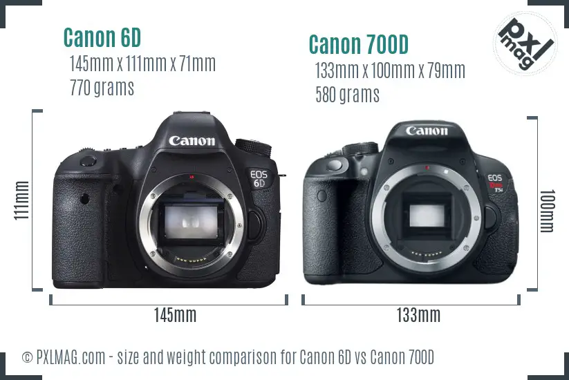 Canon 6D vs Canon 700D size comparison