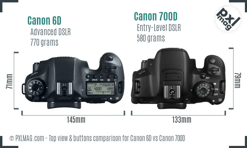 Canon 6D vs Canon 700D top view buttons comparison