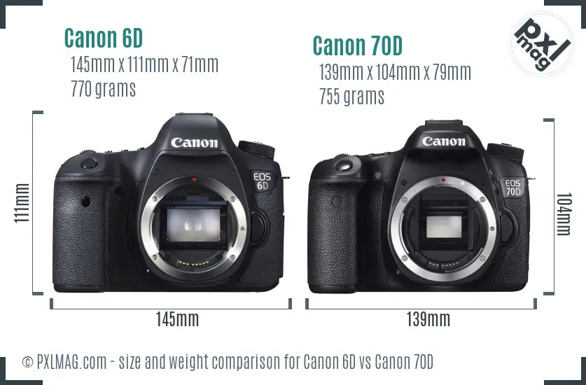 Canon 6D vs Canon 70D size comparison