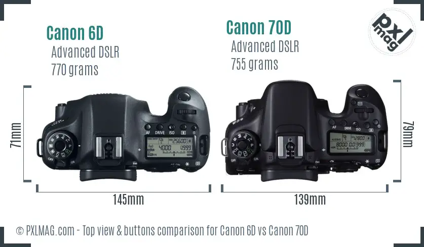 Canon 6D vs Canon 70D top view buttons comparison