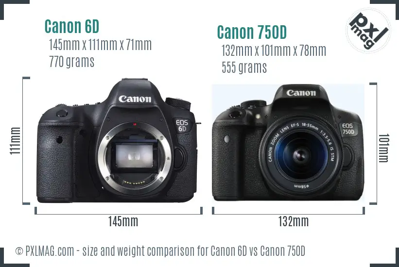 Canon 6D vs Canon 750D size comparison Canon 6D vs Canon 750D size comparison