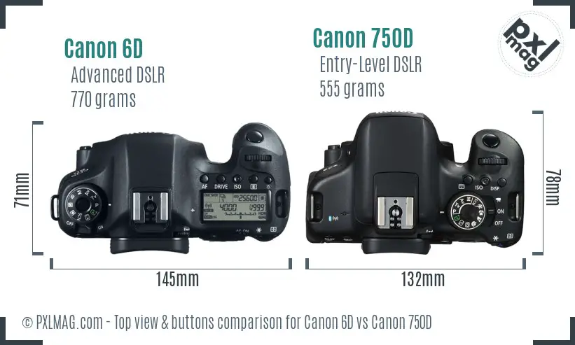 Canon 6D vs Canon 750D top view buttons comparison Canon 6D vs Canon 750D top view buttons comparison