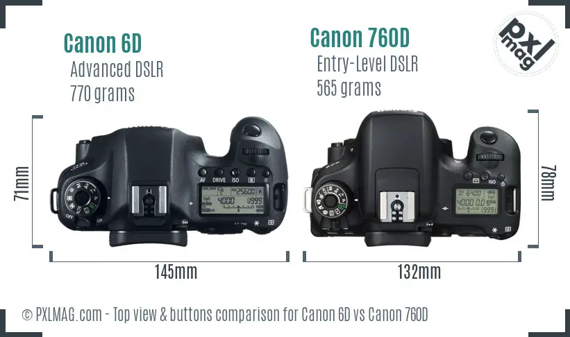 Canon 6D vs Canon 760D top view buttons comparison Canon 6D vs Canon 760D top view buttons comparison
