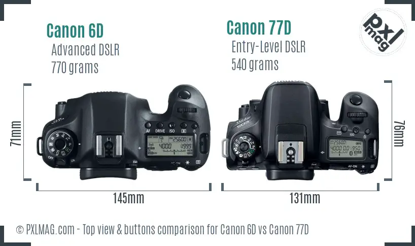 Canon 6D vs Canon 77D top view buttons comparison