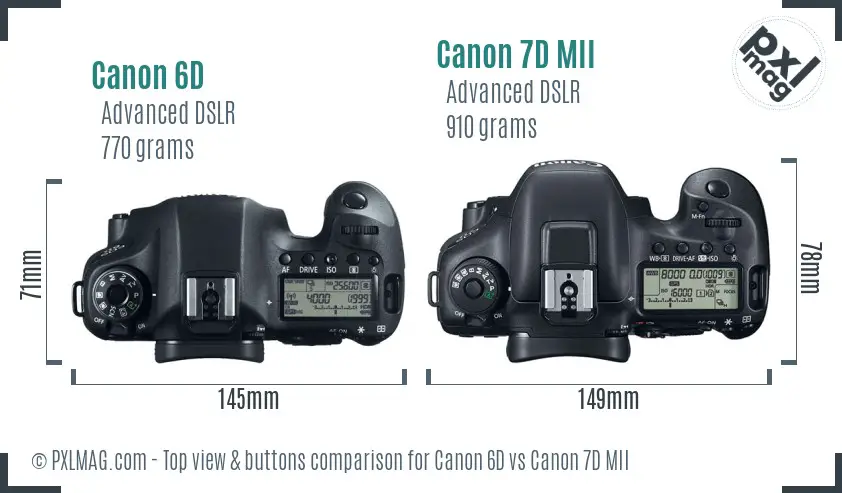 Canon 6D vs Canon 7D MII top view buttons comparison